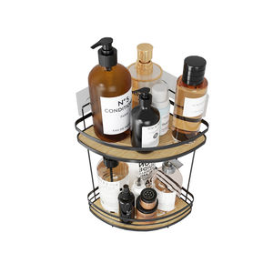 Moderno Estante Esquinero de Acero para <span class=keywords><strong>Ducha</strong></span>, Organizador de Pared, <span class=keywords><strong>Sin</strong></span> Perforaciones, de 2 Niveles, Metálico y de Madera, para Cocina/Baño - Product Image 6