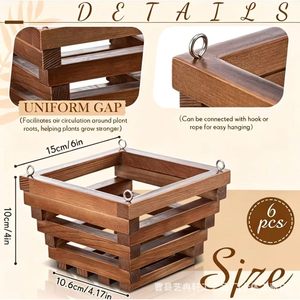 Wooden Cube Hanging <b>Basket</b> <b>For</b> Orchids And Green <b>Plants</b> Modern Simple Design Hangable Planter Pot Garden Decor - Product Image 4