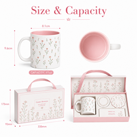 Lot de tasses à café en céramique de 11 oz avec coffret cadeau, motif floral et sous-verres ronds festonnés pour cadeaux de mariage