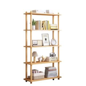 Étagère à livres minimaliste à 5 niveaux en bois massif, style nordique, étagère de rangement ouverte, étagère de présentation pour salon - Product Image 1