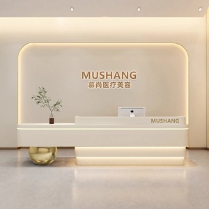 Venta caliente Hotel Diseño moderno Mostrador de salón de belleza de madera Mostrador de recepción de <span class=keywords><strong>oficina</strong></span> blanco - Product Image 5