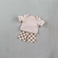 Ensembles courts deux pièces unisexes pour bébé à motifs à carreaux, fabriqués à 95 % de bambou et 5 % d'élasthanne, 220 GSM, haute qualité, toutes saisons, OEKO