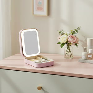 Boîte de rangement cosmétique de voyage pliable de grande capacité pour bureau moderne, <span class=keywords><strong>miroir</strong></span> de maquillage portable réglable tricolore avec lumière <span class=keywords><strong>LED</strong></span> - Product Image 2