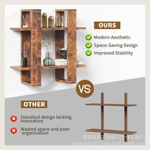 Wooden <b>Wall</b> <b>Mounted</b> Storage Rack 2 Tier Irregular Shape Floating <b>Shelf</b> For Home Decor Green Plant Display - Product Image 5