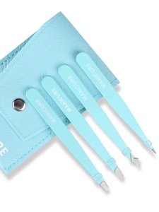 Outils à sourcils classiques 4 pinces à sourcils noires en acier inoxydable avec sac en cuir - Product Image 3