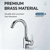 Keran Dapur Chrome Poles Berkilau, Air Panas Dingin, Putar 360°, Pancuran Tinggi, Pemasangan di Dek, dengan Cartridge Keramik