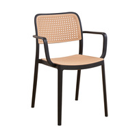 Chaise de salle à manger moderne MULIGNA en plastique PP de style nordique, fauteuil imperméable avec dossier et assise en faux rotin pour jardin, café, restaurant