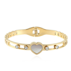 Heart Shape <b>Titanium</b> Steel Bracelet Gold Color Women's Fashion Jewelry Gift Bangle 1302 - Product Image 1