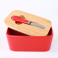Pot à beurre en céramique avec couvercle en bambou et couteau, 600 ml, conservation de la fraîcheur, design moderne pour la cuisine