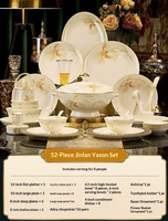 Service de vaisselle en porcelaine fine motif fleur d'oranger, design européen, résistant au lave-vaisselle, peint à la main, bord doré, vaisselle florale pour la maison et les mariages