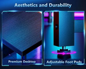 Escritorio de juegos con luces LED RGB ajustables personalizadas, <span class=keywords><strong>Mesa</strong></span> de Metal y madera, <span class=keywords><strong>mesa</strong></span> de ordenador para jugadores de PC con portavasos de superficie de carbono - Product Image 4