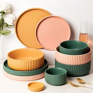 17/24pcs Bunte Porzellan Geschirr Sets Eleganz Kreative Keramik Frühstück Abendessen Geschirr Set mit Teller Schalen und Geschirr