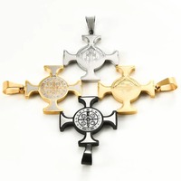 Collier pendentif croix Saint Benoît en acier inoxydable pour hommes et femmes, charme de prière catholique San Benito, bijoux religieux d'exorcisme