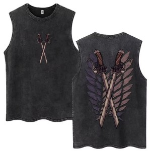 " T-shirt senza maniche in puro <span class=keywords><strong>cotone</strong></span> con stampa anime 'Attack on Titan' per uomo e donna - Product Image 2