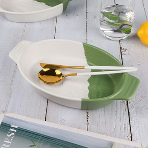 En gros En Vrac Designs Porcelaine Ensemble de Cuisson Vert Blanc En Céramique Plats Gratinés avec Poignées - Product Image 2