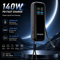 Batterie externe 20000mAh 140W PD à charge rapide avec écran TFT, double câble USB-C intégré, chargeur portable pour ordinateur portable