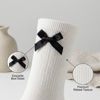 Chaussettes pour femmes mi-mollet en coton longue fibre, élégantes avec nœud, personnalisées OEM, pour l'hiver, antibactériennes, respirantes, antidérapantes, usage quotidien