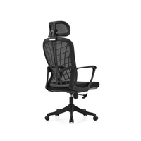 Coussin de siège en maille noire, chaise de bureau ergonomique avec accoudoirs fixes et appui-tête 3D