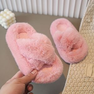 Enfants intérieur pantoufles décontractées enfants doux chaud en peluche pantoufle hiver filles enfants croisé moelleux pantoufles - Product Image 3