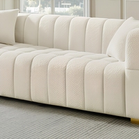 Ensemble de 2 fauteuils Cloud modernes en tissu bouclé, avec accoudoirs hauts et pieds en métal - Crème, pour appartement, chambre et salon