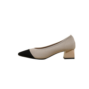 Nouvelle conception, escarpins tissés d'été pour femmes, bout pointu, talons blocs, tendance mode pieds nus, chaussures confortables en tricot - Product Image 2