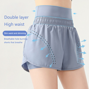 Pantalones cortos deportivos de dos piezas de doble capa para mujer, novedad de verano, entrenamiento para correr, yoga al aire libre con cordón - Product Image 3