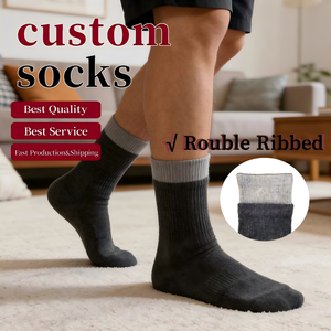 Chaussettes mi-mollet côtelées pour hommes, respirantes, 80% coton, 18% polyester, 2% élasthanne, anti-humidité, anti-odeur, décontractées, personnalisables, collection Printemps - Product Image 1