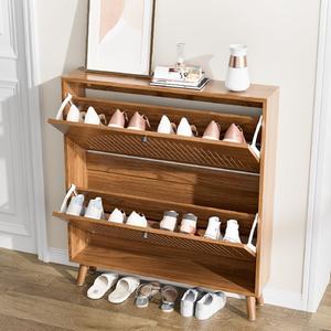 Meuble à chaussures autoportant en bois massif, organisateur de chaussures dissimulé, rangement moderne pour salon, 2 tiroirs rabattables, mobilier de maison facile à assembler - Product Image 3