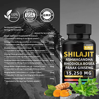 Compléments alimentaires à base de plantes 8 en 1 Shilajit Ashwagandha Rhodiola Rosea Panax Ginseng 15 250 mg Curcuma Shilajit de l'Himalaya 60 capsules