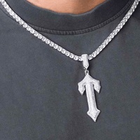 Pendentif croix en T personnalisé pour homme, style Hip Hop, serti de moissanite VVS, en argent sterling 925, passe le test du diamant