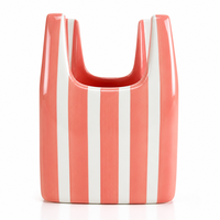 Porte-couverts en céramique rayé rouge et blanc, forme sac de courses créatif, organiseur d'ustensiles pour restaurant et maison