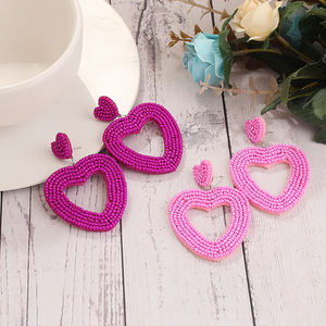 Nueva etiqueta privada personalizada Cuentas de semillas Pendientes de corazón Pendientes colgantes de moda Pendientes de mujer del día de San Valentín - Product Image 6