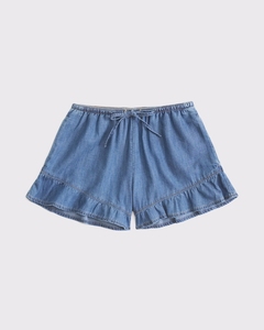 Leduo Customized Women Denim Ruffle Shorts <b>Elastic</b> Drawstring <b>Waist</b> Loose Summer Casual <b>Jean</b> Shorts - Product Image 3