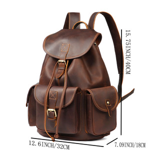 Dropshipping Shopify Outdoor Leisure Travel Backpack <b>Large</b> Capacity Genuine Leather Business Trip <b>Rucksack</b> Multi Pocket Retro - Product Image 3