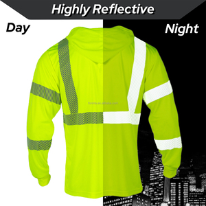 Camisetas de Seguridad Reflectantes de Manga Larga Clase 3 Fluorescentes con Capucha, Logo Personalizado, UPF 50+ y Transpirables para Ropa de Trabajo - Product Image 5