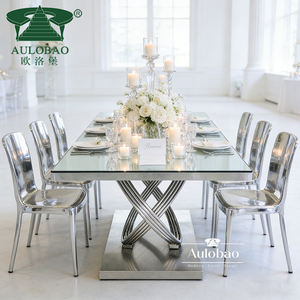 Wedding Banquet Hall <b>Mirror</b> Glass 12 Seater Dining <b>Table</b> Set Modern - Product Image 4