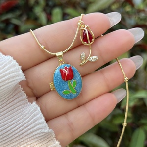 Collana con Pendente a Tulipano in Zirconi Placcata <span class=keywords><strong>Oro</strong></span> 18K, Stile Vintage, per Uso Quotidiano, Regalo con Catena - Product Image 4
