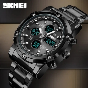 Montre numérique à mouvement quartz Skmei 1389 pour homme, bracelet en acier inoxydable, double fuseau horaire, chronomètre, LED, étanche, décontractée, montre de bureau - Product Image 2