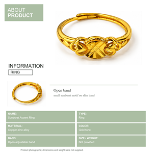 Anillo Iris Chapado en Oro con Motivo de Rayos de Sol, Banda Delgada, Estilo Clásico, Joyería Unisex - Product Image 3