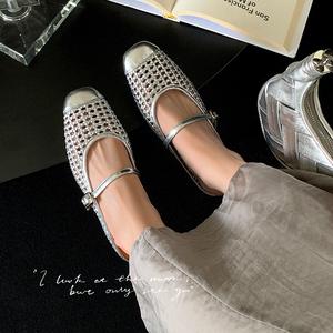 Sandalias planas de mujer con punta redonda y tejido hueco, estilo diadema a la moda - Product Image 4