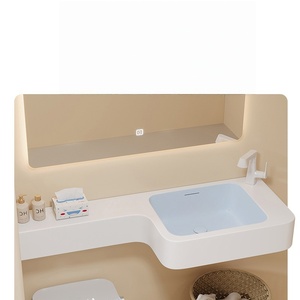 Mueble de baño con espejo inteligente, lavabo integrado y encimera extendida de tamaño pequeño, personalizado. - Product Image 5