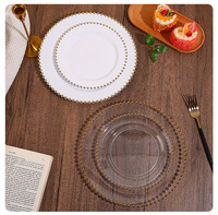 Assiettes de présentation rondes en plastique transparent perlé de 13 pouces pour fêtes, mariages et événements