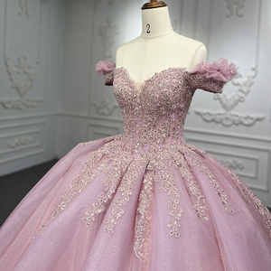 Robes de soirée de mariée et de bal en dentelle rose princesse, taille plus, épaules dénudées, Jancember 9932-1 - Product Image 2