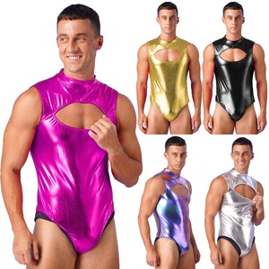 Mens Metallic Bodysuit Leotard Pool Party Swimwear Nightclub Performance Costume Beach Pool <b>Pole</b> <b>Dancing</b> Stage Performance - Product Image 1