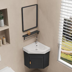 Meuble de salle de bain mural triangulaire en PVC sur mesure avec lavabo en céramique pour petits appartements, design moderne, usage domestique - Product Image 3