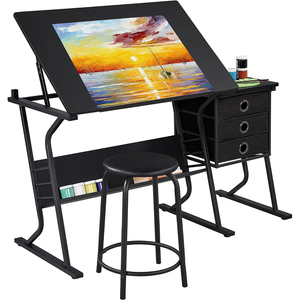 Drafting Table for Adults Artists Drawing <strong>Desk</strong> Tabletop Adjustable <strong>Art</strong> Craft <strong>Desk</strong> with Stool and 3 Slide Drawers - Product Image 1