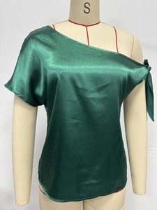 Abbigliamento Europeo e Americano, Blusa Estiva Casual in Raso di Seta Intrecciato, Semplice Pullover <span class=keywords><strong>Monospalla</strong></span> Senza Maniche per Ufficio - Product Image 6