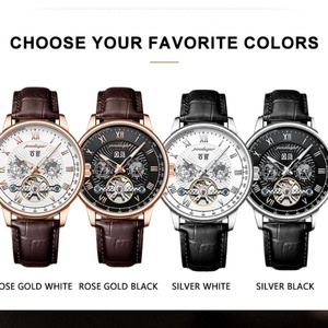 POEDAGAR 1409 Montre-bracelet automatique de luxe étanche lumineuse avec date et jour, bracelet en cuir, montre homme, tourbillon, montres mécaniques tendance - Product Image 5