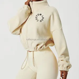 OEM Custom Design Hochwertige Pullover Blank Übergroße Baumwolle Crop Top Sweatshirt Sherpa gefüttert Fleece Decke Zip Up Hoodie