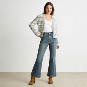 <span class=keywords><strong>Pull</strong></span> en jacquard à col en V à manches longues pour femmes, printemps-été 2025, OEM et ODM personnalisés, couleur contrastée, <span class=keywords><strong>rayé</strong></span>, cardigan en tricot avec boutons - Product Image 1